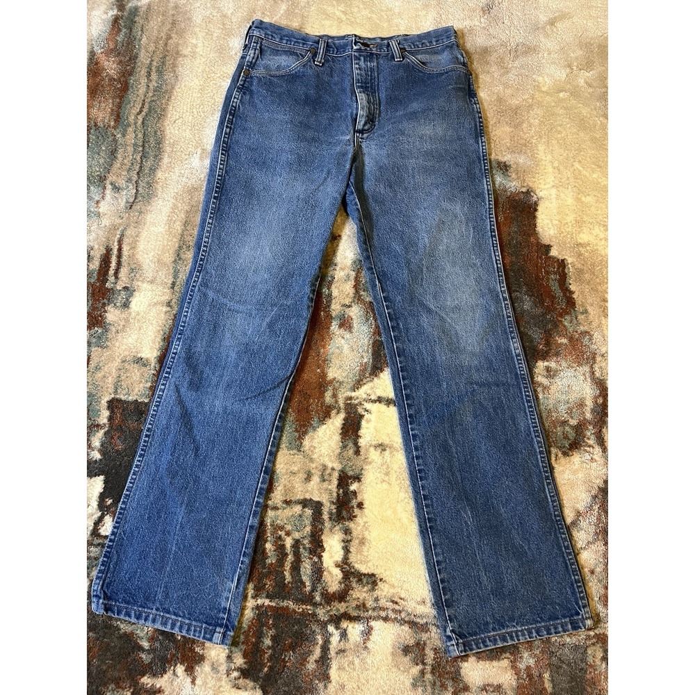 Vintage Wrangler 29 x 33 Stone Wash Boot Cut Jeans Blue Made In USA Workwear